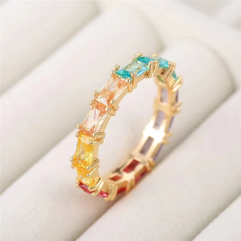 

Jianjie Light Luxury Women’s Transparent Multi-color Zircon Rings Funny Girl Gift Party Ring Accessories Trend