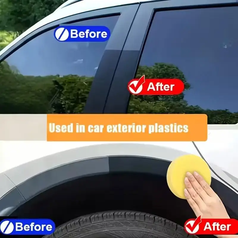 Car Tire Coating Paste Rapid Acting Restorer Black Gloss Wax With Sponge For Auto Plastic Rubber Interior Exterior Care