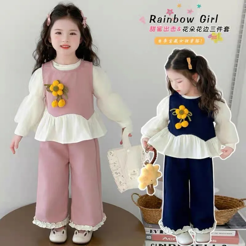 Girls' spring and autumn floral three-piece set2026New, stylish, and fashionable spring collection for baby girls, perfect for e