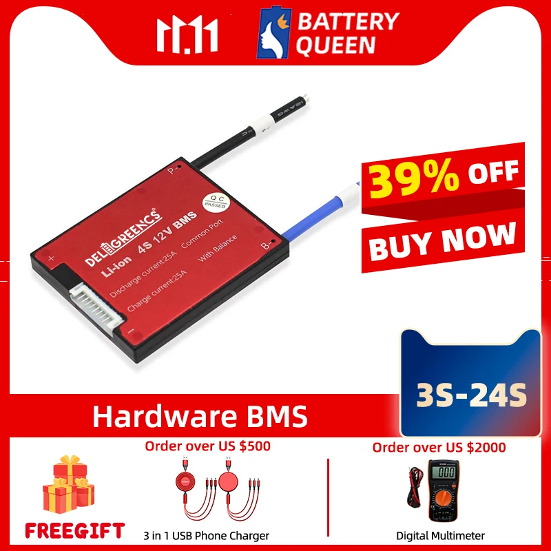 LiFePO4 Li-Ion 3S-24S BMS 20A 30A 40A 50A 60A สำหรับ12V 24V 48V แบตเตอรี่ลิเธียมพลังงานแสงอาทิตย์ Ebike EV รถรถจักรยานยนต์ไฟฟ้า