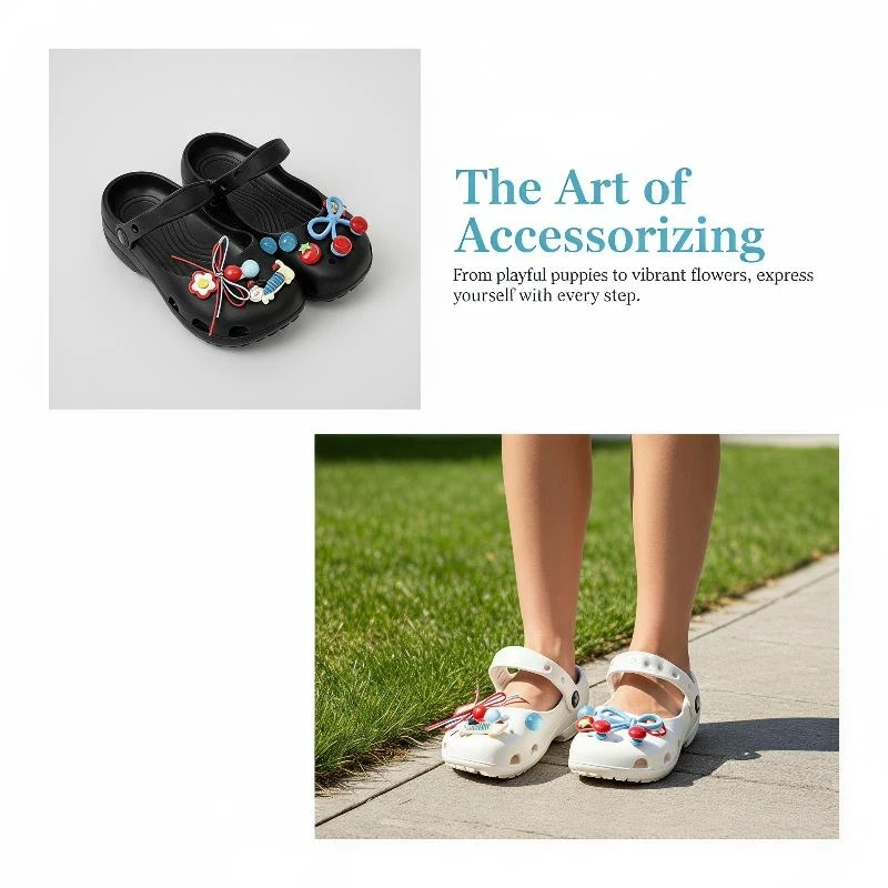 Shoe Decoration Accessories Red Blue Flower Bow Bead Aesthetic Charms Set for Clog Sandals Teen Girls Daily Wear