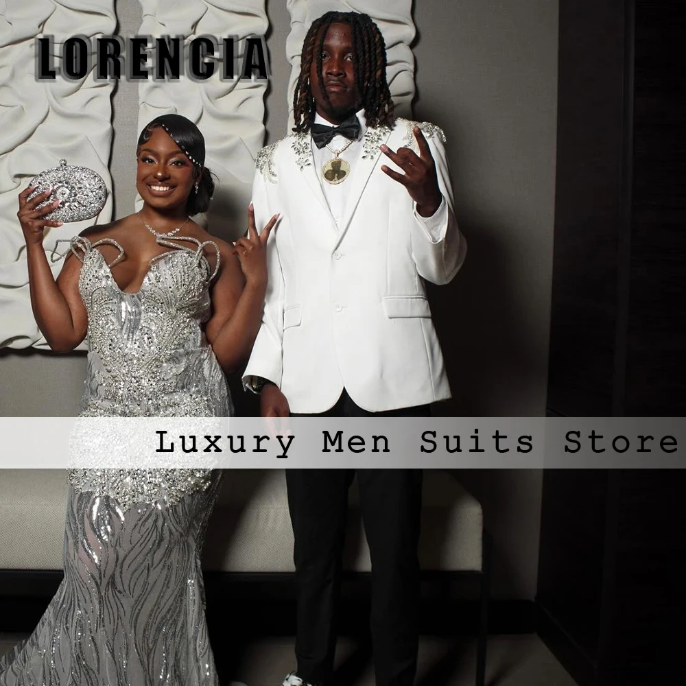 

Элегантные мужские костюмы с камнями, 2 предмета, с кристаллическими аппликациями, свадебные смокинги, наряды для жениха 2026, индивидуальный пошив, пиджак и брюки, комплект для мужчин