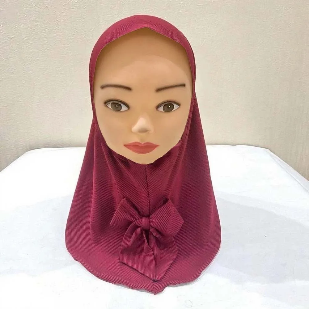 Breathable Kids Instant Hijab Pre-Stitched Design Elastic Chin Support Girls Bowknot Headscarf Skin-Friendly Texture