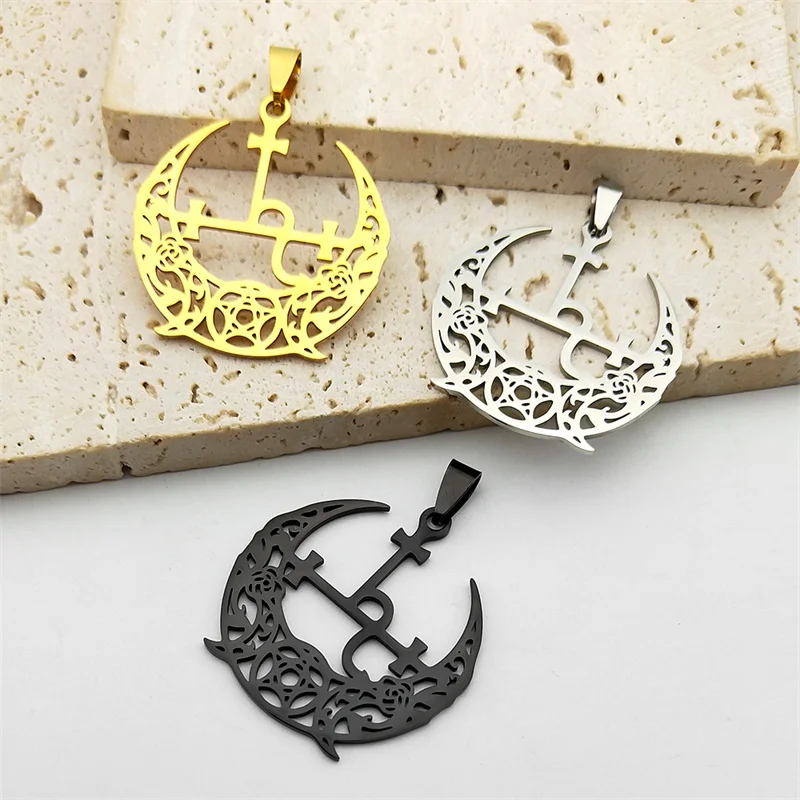 3Pcs Triple Moon Goddess Symbol Pendant For Women Men Stainless Steel Gold Color Witch Pentagram Pendants Handmade Diy Jewelry