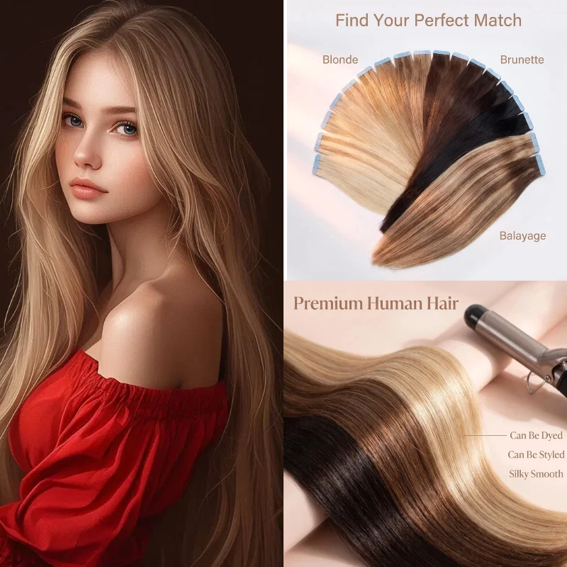 Real Human Hair Tape In Wig 20pcs 16inch Body Wave #2 P8-613 Boost Fullness & Style Change Everyday Wear Wholesale Dropship