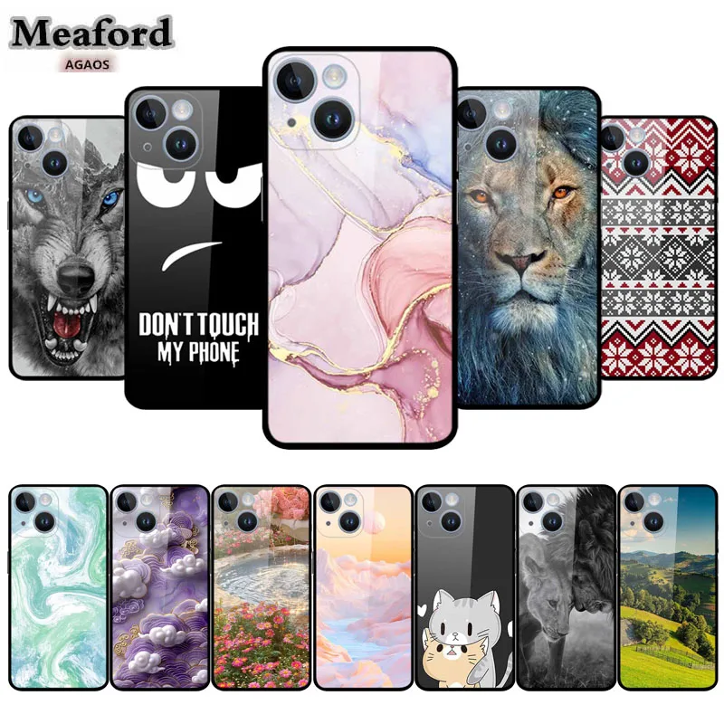 Funda de teléfono Cool Girl para iphone 15 16 pro 15 plus, Funda trasera dura de vidrio templado, Funda Apple iphone15 16pro max, carcasa de dibujos animados