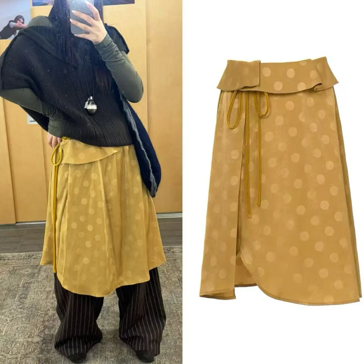 

Винтажная юбка Ele с принтом в горошек, с поясом на талии, асимметричным подолом, легкая, повседневная, для молодых женщин