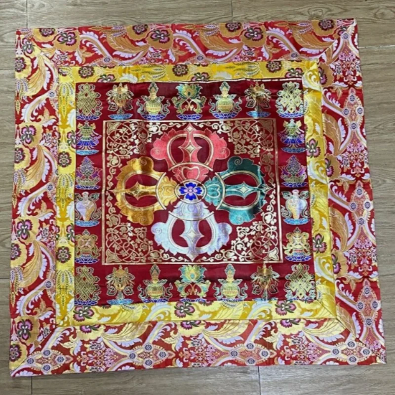 Tibetan Buddhist Altar Tablecloth - Eight Auspicious Symbols & Vajra Pestle Pattern, Temple Home Decor Buddhist Supplies