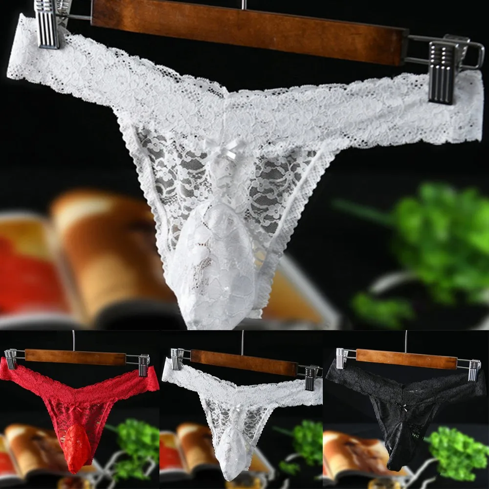 3 Colors Elegant Fashionable Briefs 1pcs Breathable Comfortable Lace Large Size Men Sexy Thong Underwear Nylon