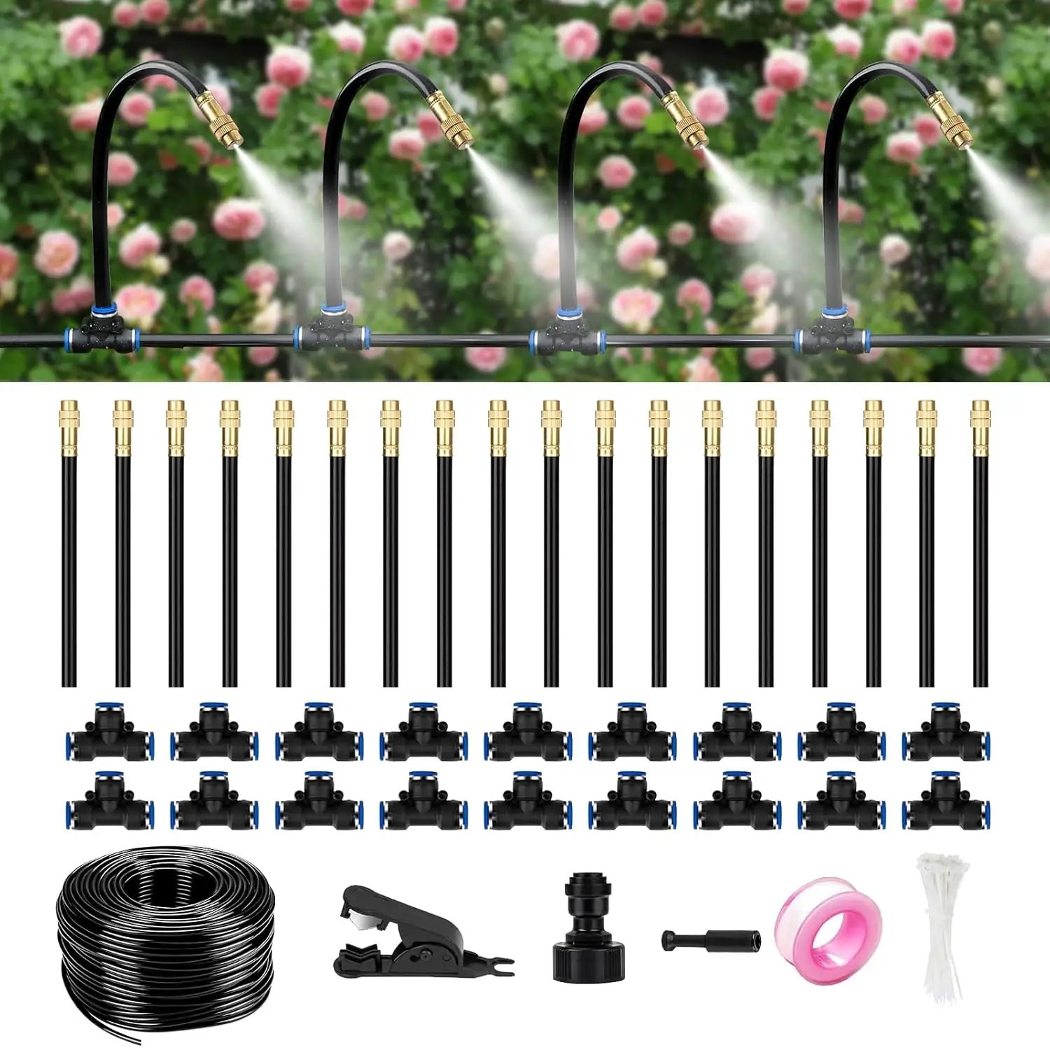 

Система капельного орошения сада на 60 футов с возможностью 360° ° Гибкий шланг, 18, регулируемые насадки для газона, двора и растений