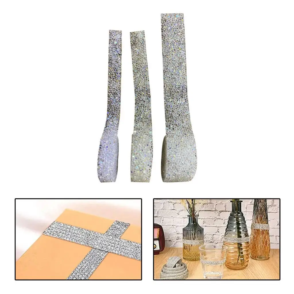 3 Roll Self Ribbons DIY Stickers Glitter Crafts DIY Decoration Stickers Bling Ribbons for Bathroom Event Decor
