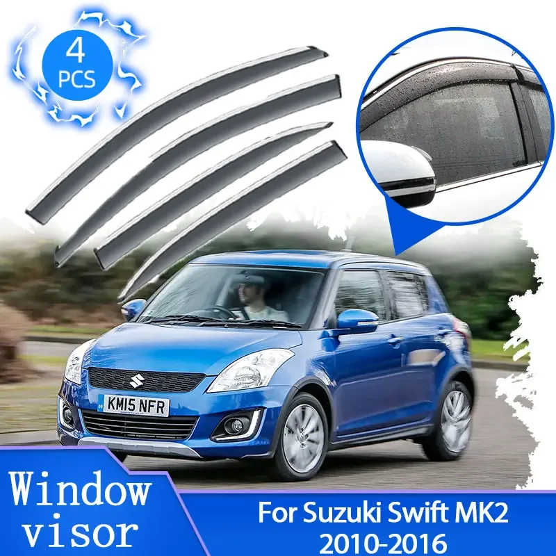 For Suzuki Swift MK2 2010~2016 5-door Sun Rain Window Visor Smoke Deflector Vent Awning Guard Trim Protector Accessories Sticker