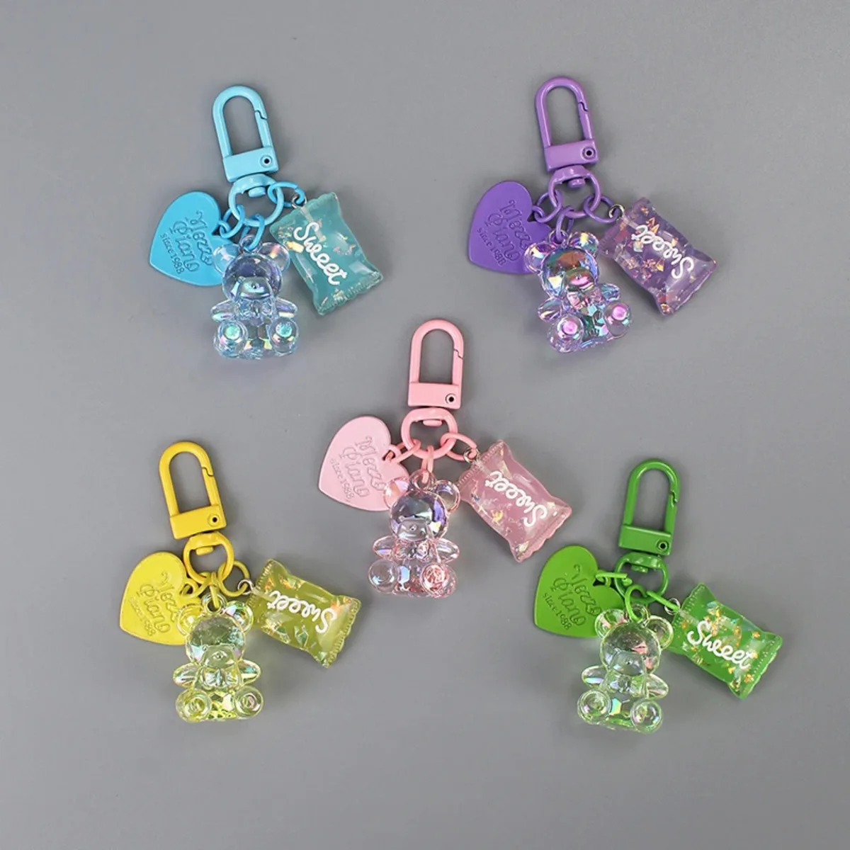 Cute Cartoon Bling Heart Bear Animal Candy Keychain - Creative Bag Car Earphone Box Key Ring Accessory for Friend Lovers image 2