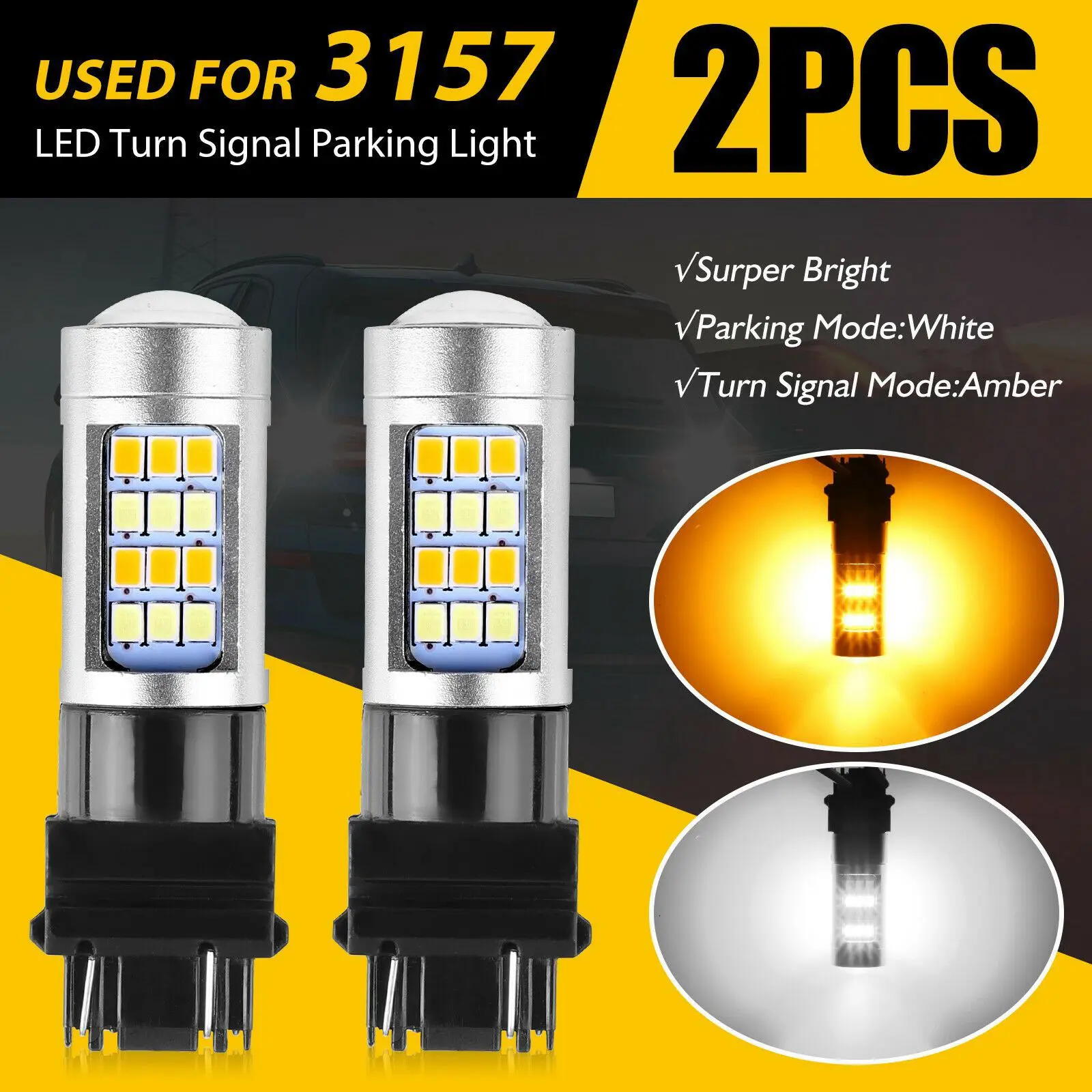 2X Error Free White/Amber 3157 42SMD 3528 LED DRL Switchback Turn Signal Parking Light Bulb