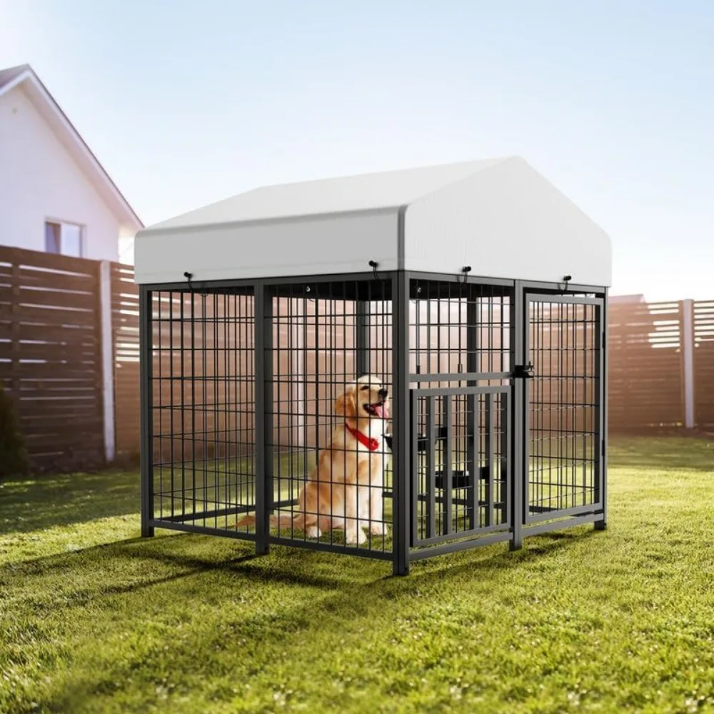 Imagem -05 - Canil Grande Cão com Giratória Bowl Canetas Pet Outdoor Run Enclosure Animal Hutch Metal Coop Fence 4l x w x 425 h