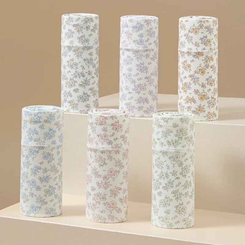 Женские трусики, пасторальное романтическое нижнее белье с цветочным принтом, удобные дышащие трусы с высокой талией, мягкое нижнее белье