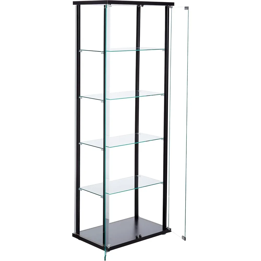 Delphinium 64-inch 2-Door 5-Tier Clear Tempered Glass Curio Cabinet Display Case with Shelving Black 950170