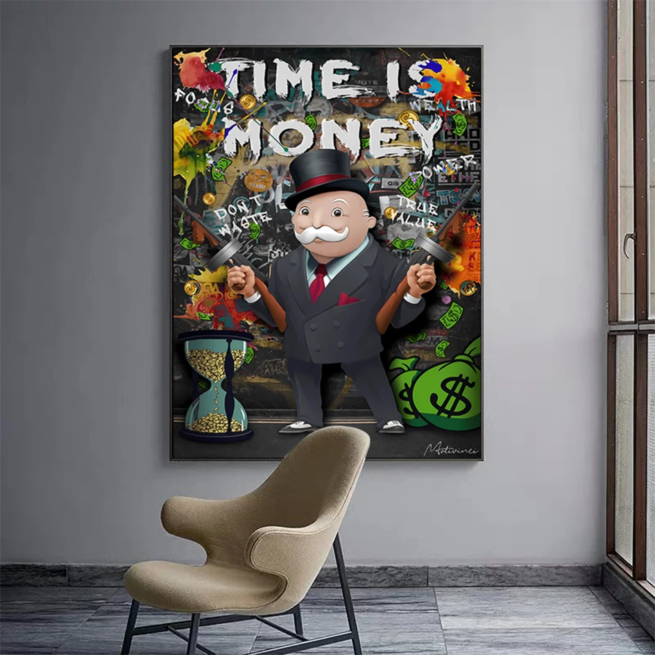 Pop Art Monopoly Time Is Money Street Graffiti Posters and Prints Motivational Canvas Painting Wall Art Pictures Home Room Decor