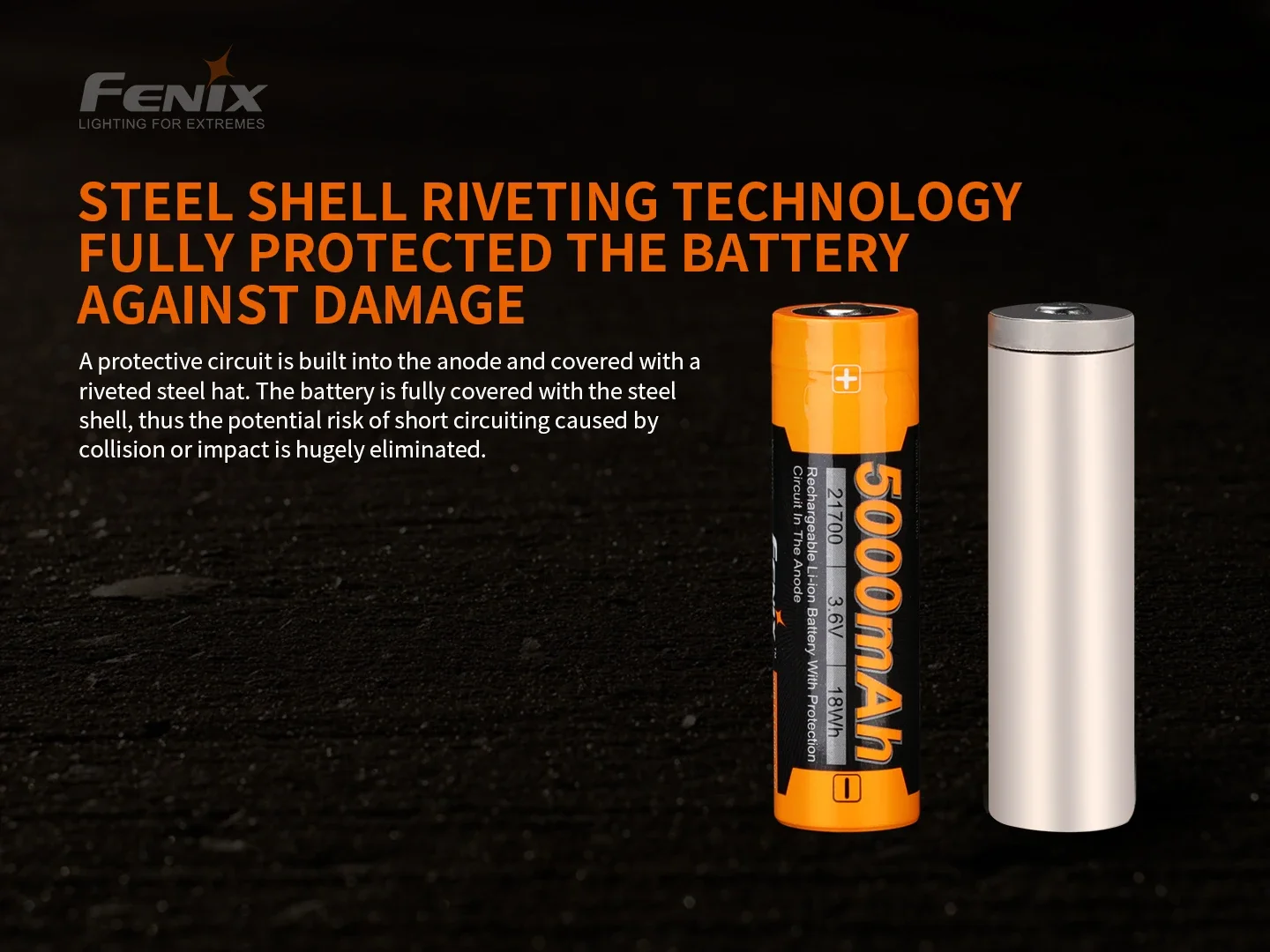Fenix ARB-L21-5000 V2.0 5000mAh 21700 rechargeable Li-ion battery For BC26R,TK16 V2.0,TK20 V2.0,PD36R,PD36 TAC,PD40R...