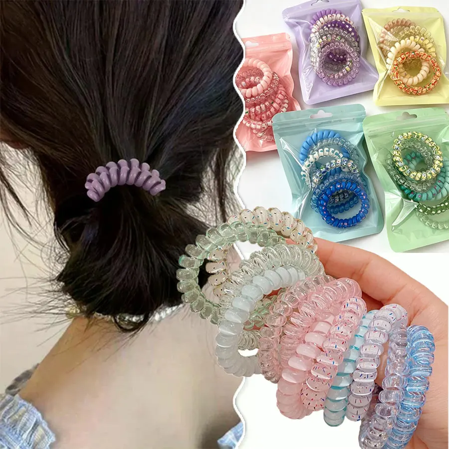6/12/30pcs Vibrant Playful Gradient Color Phone Line for Girls High Elasticity Headband Tied Bun Hair Loop Rubber Band Headband