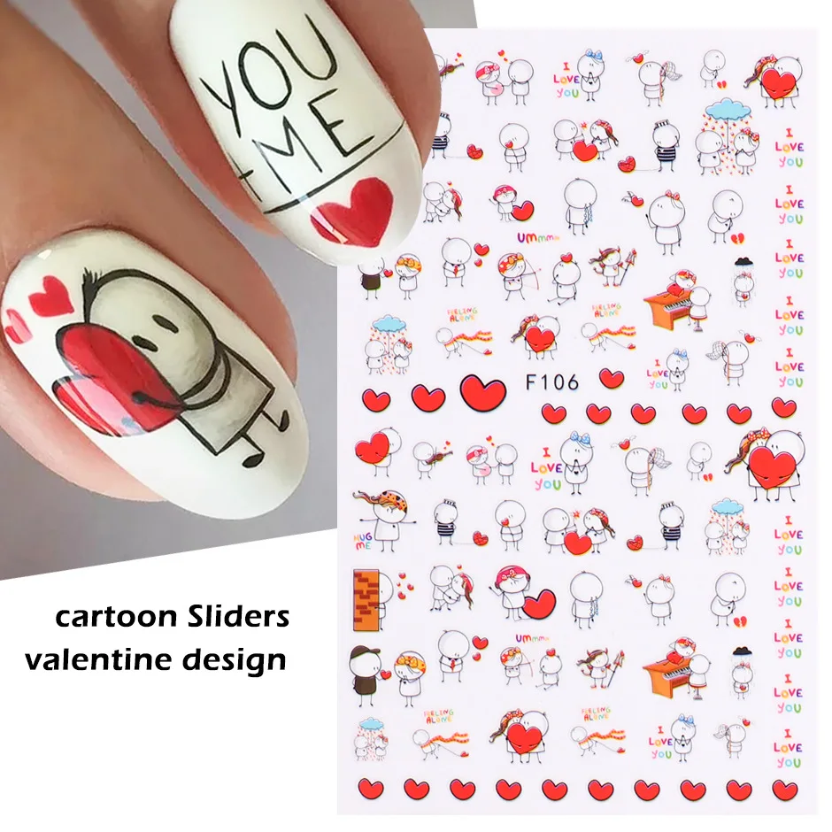 Flor abstracta de amor en blanco y negro, decoración de uñas, deslizador de uñas, pegatina de Arte de uñas de mujer Sexy, adorno de Arte de uñas