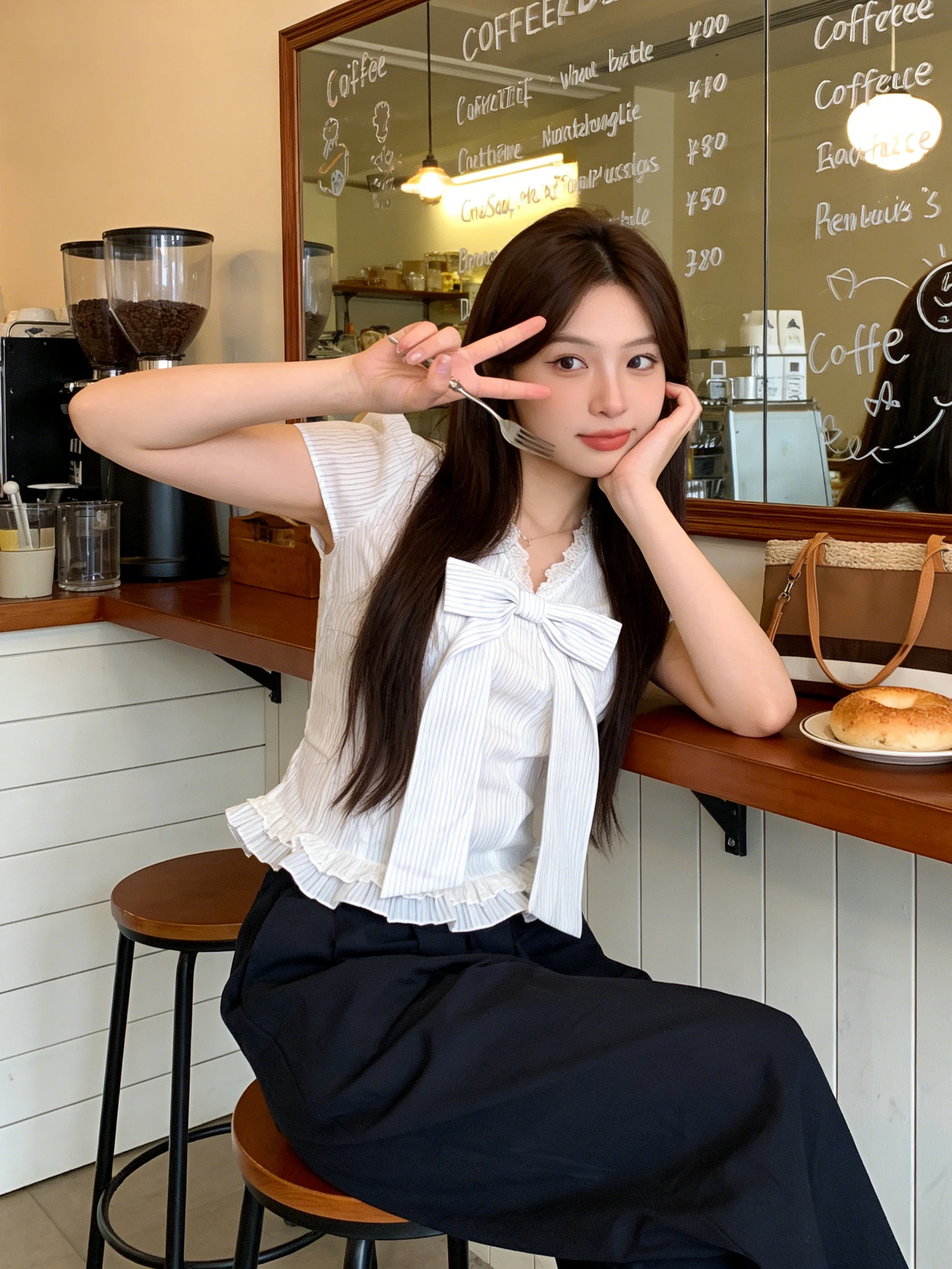 

Элегантная женская летняя модная блузка с кружевной отделкой и узором в полоску, в корейском стиле, свободного кроя, с V-образным вырезом и коротким рукавом