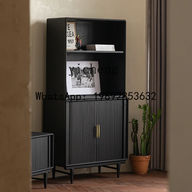 retro rolling shutter door solid wood medieval living room black bookcase dining room corner cabinet