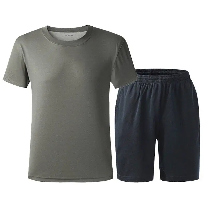 Summer fitness Training Suit Set, Outdoor Quick Drying Military Training T-shirt Shorts, Breathable Military Style Training Spor