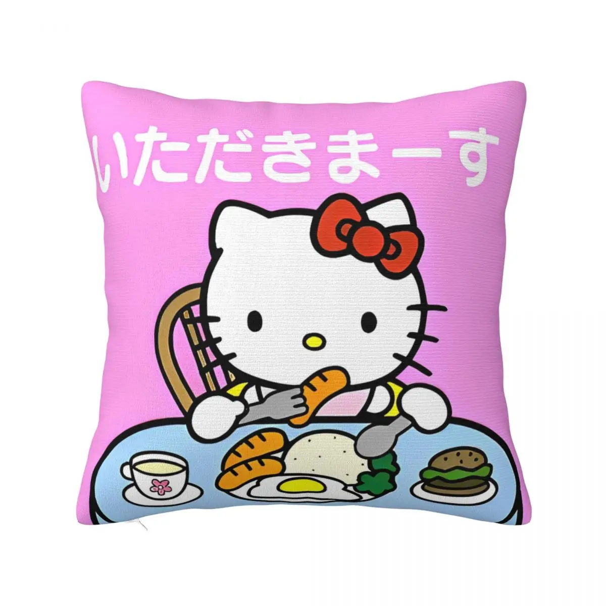 

Printed Official Hello Kitty Eat Itadakimasu Pillowcase Fabric Cushion Cover Decor Throw Pillow Case Cover Car Wholesale 45X45cm