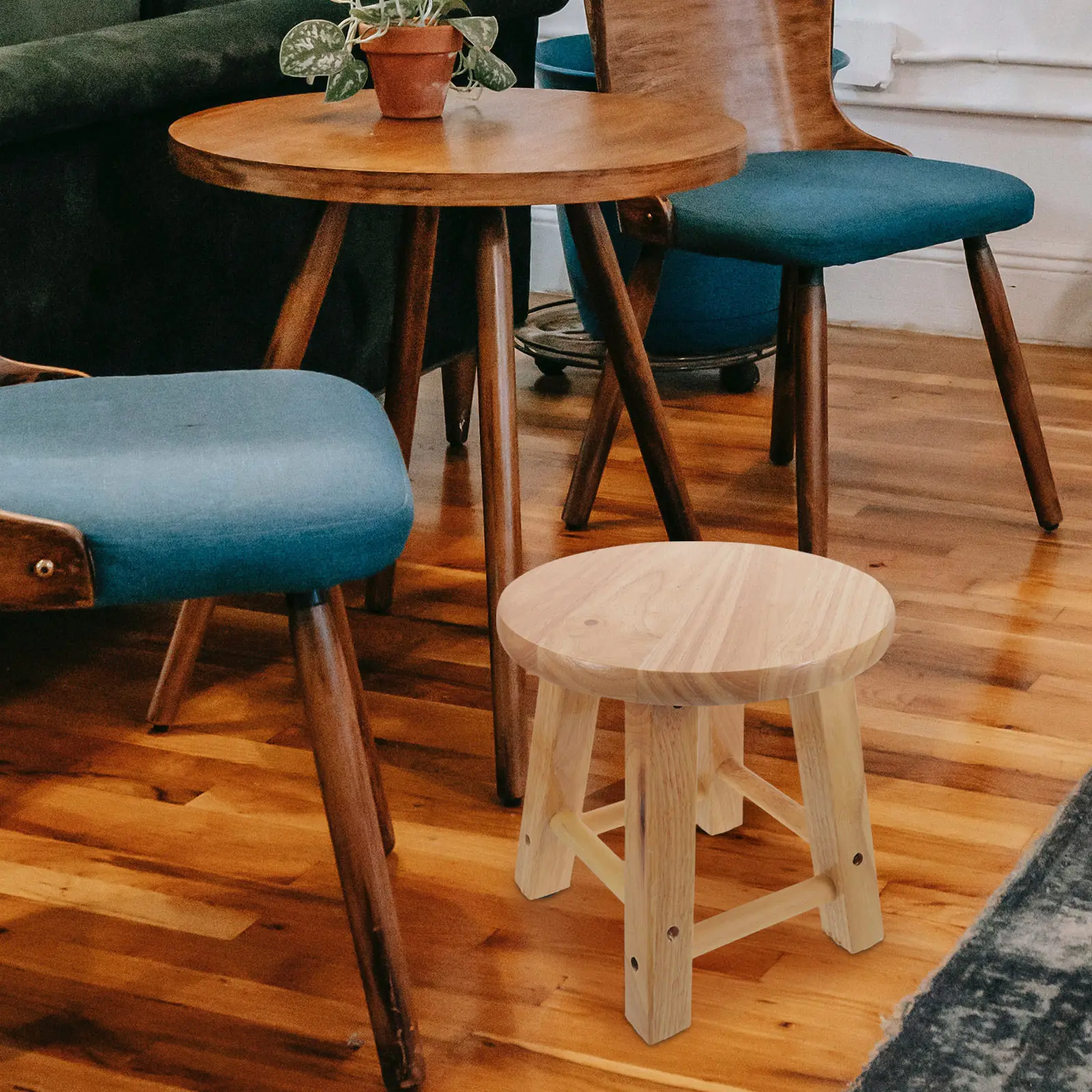 Rustic Solid Wood Step Stool Low Height Small Footstool for Sitting Foot Rest Shoe Changing Living Room Office Dorm Bathroom