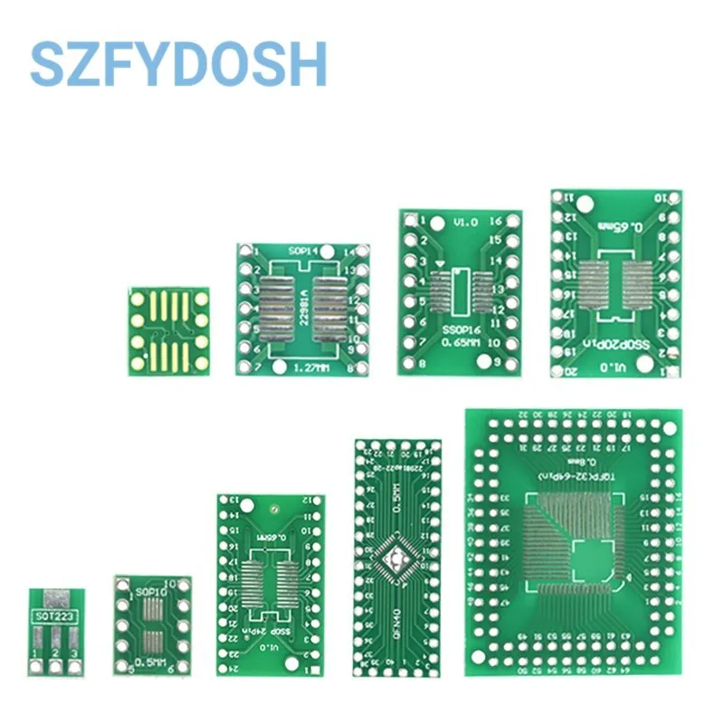 10PCS SOP Patch Adapter Board SOP8 SOP10 SOP14 SOP16 SOP20 SOP24  SOT223 QFP32-100 QFN32 QFN40  TQFP QFN IC Test Board PCB Board