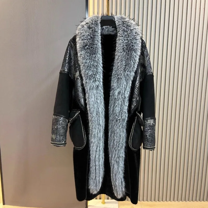 Woolen Coat Ladies 2025 Winter New Thickened Warm Faux Fur Integrated Fox Furry Collar Korean Style Loose Overcoat Outwear Women