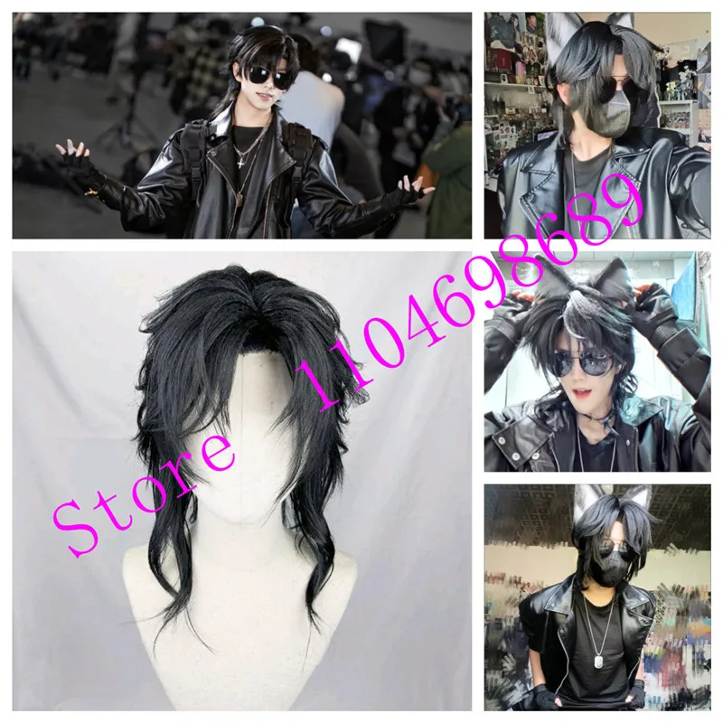 Estilo preto homem cego perucas cosplay anime do tumba perdida preto longo cosplay perucas anime penteado personalizado perucas adereços