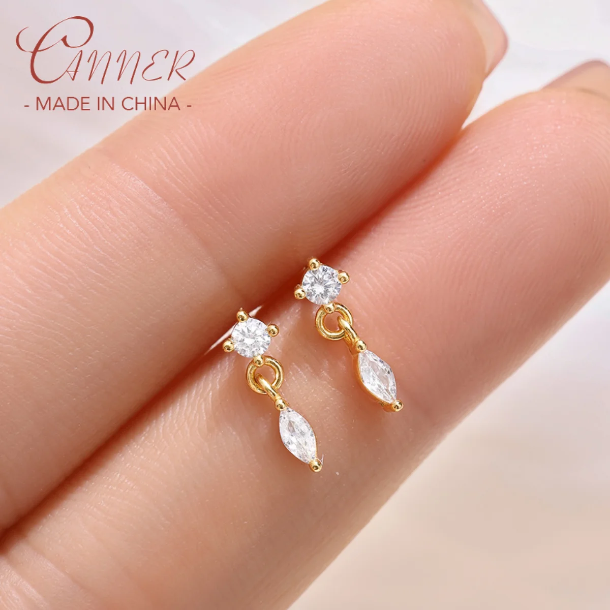 

CANNER 925 Sterling Silver Rectangular Tassel Stud Earrings For Women Simple Water Drop Zircon 18K Gold Ins Fine Jewelry Gifts