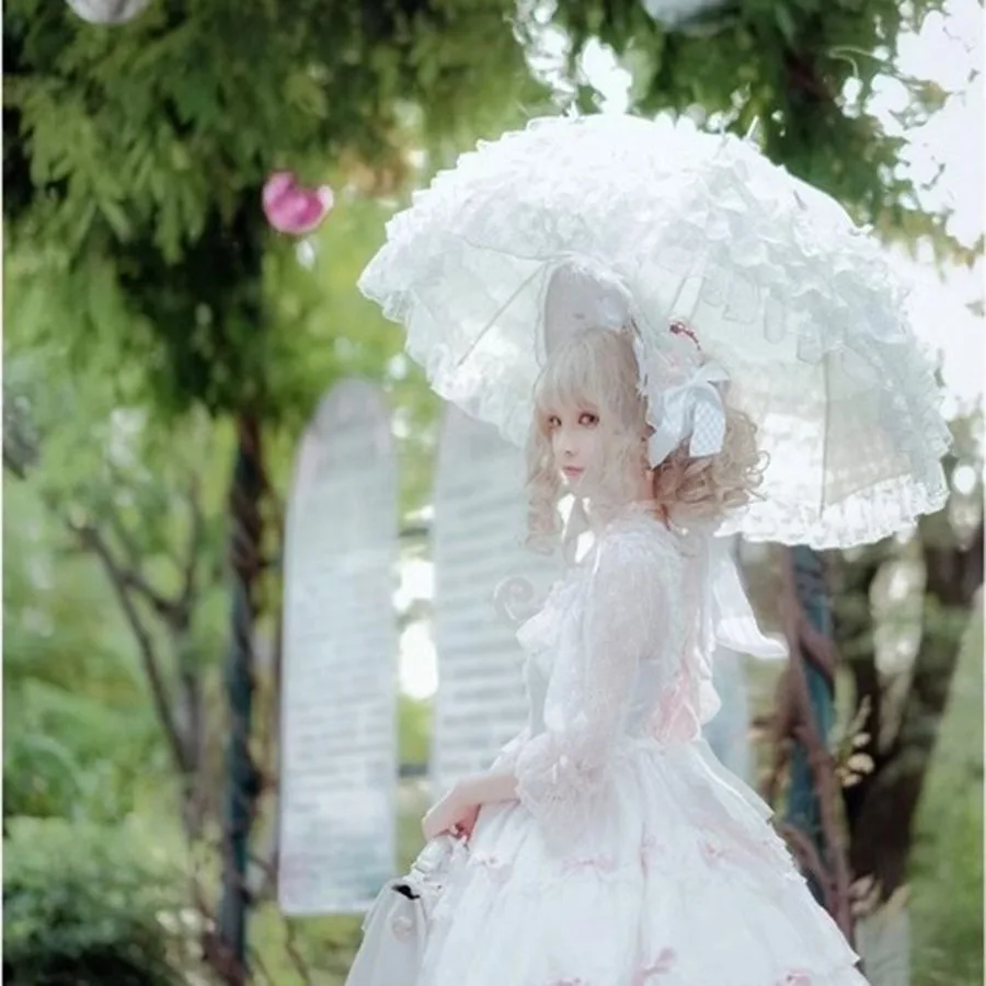 Beach Umbrella White Garden Parasol Outdoor Automatic Umbrella Wedding Chinese Windproof Sunshade Luxury Lace Paraguas Umbrellas