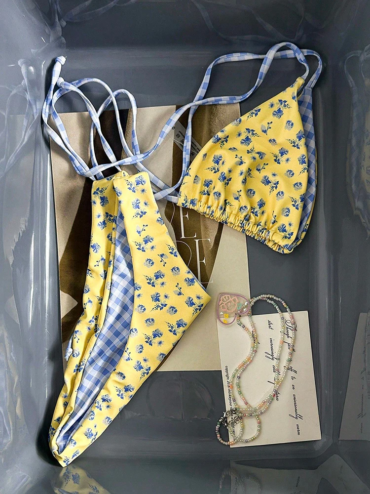 Sexy Beachwear Summer 2026 New Circyy Split Swimsuit Women Yellow Printed Bikini Set Two Piece Fashion Chic Bathing Suit Holiday