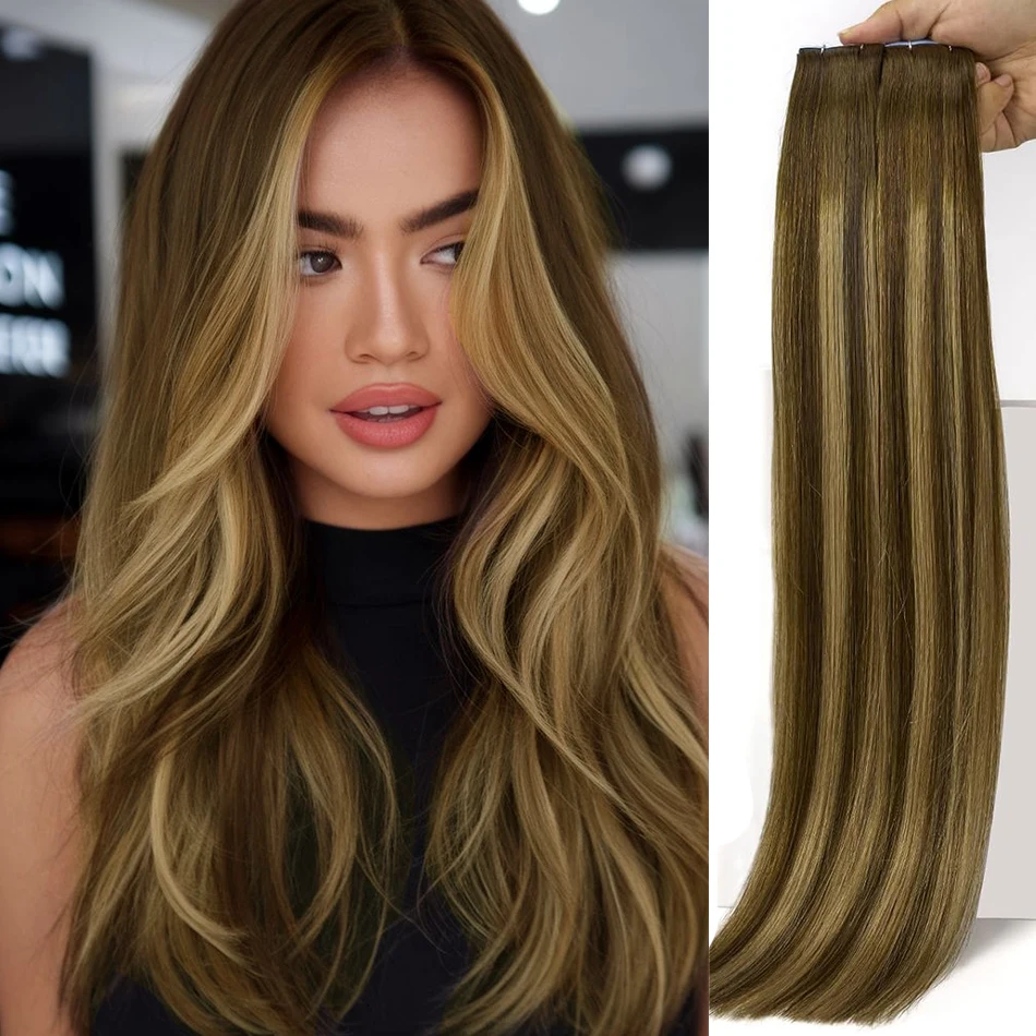 

Лента из настоящих человеческих волос для наращивания, цвет блондинки, уток кожи, натуральные человеческие волосы Remy, клей для утка кожи для салона