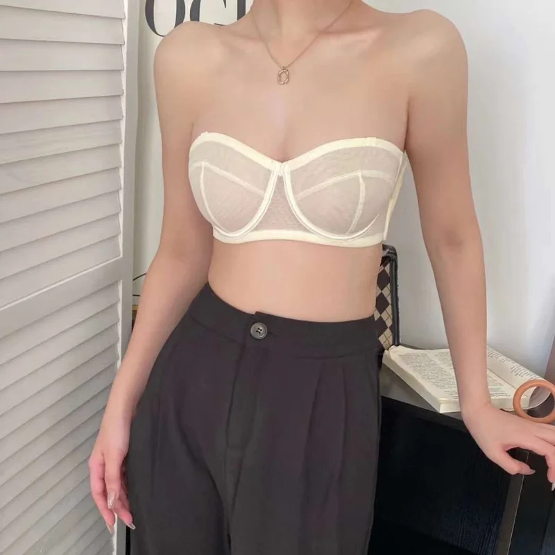 レディースTチューブトップ滑り止めインビジブルストレージ超薄型ストラップレス衣類プラスサイズブラ