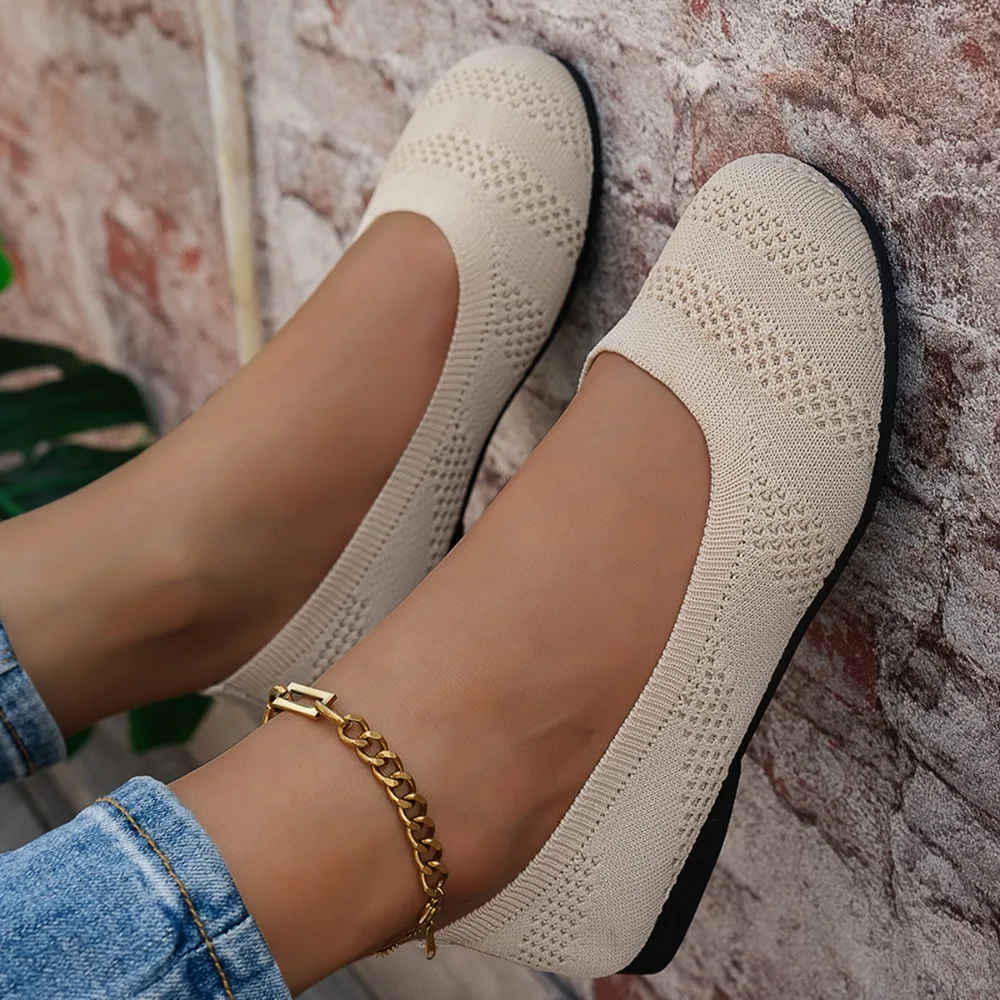 Bequeme Schuhe mit großem Kopf, flache Strickschuhe mit runder Spitze, vielseitige Damen-Einzelschuhe im koreanischen Stil – Detail 8