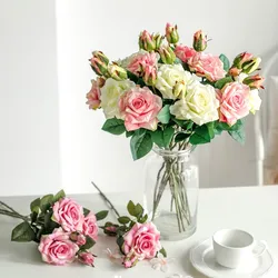 Rosas de seda grandes artificiais para decoração de casa, lindo ramo, vaso, plantas falsificadas, retro, outono, natal, casamento, novo