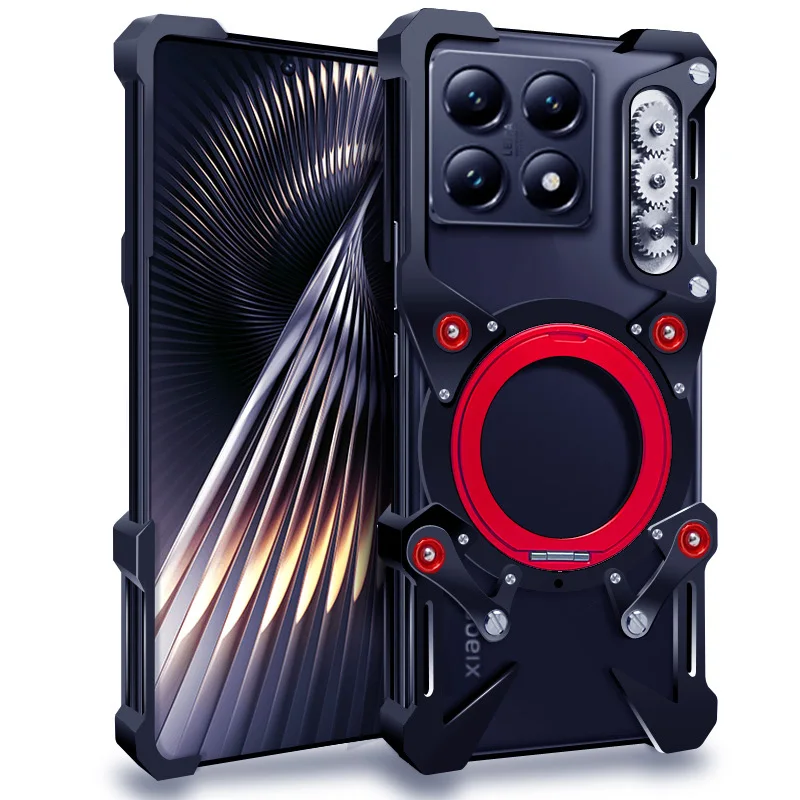 

Роскошный полый металлический чехол для Xiaomi 14T Pro, чехол Xiaomi 13T 14T Pro, алюминиевый бампер со встроенным на 360° ° Кронштейн с защитой