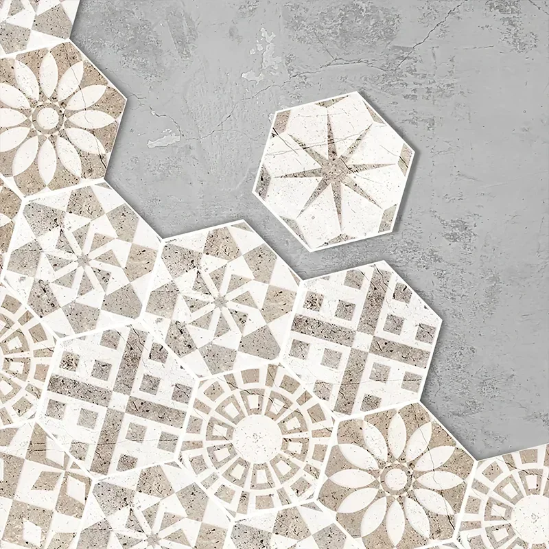 22PCS Self-adhesive Moroccan Style Hexagonal Diagonal Floor Stickers Non-slip Waterproof  Decals for Kitchen Bathroom Decoration
