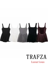 TRAFZA Vintage Chic Sexy Casual Women Dress Solid Sleeveless Zipper Velvet Mini Party Dress New Fashion 2024 Autumn Winter Dress