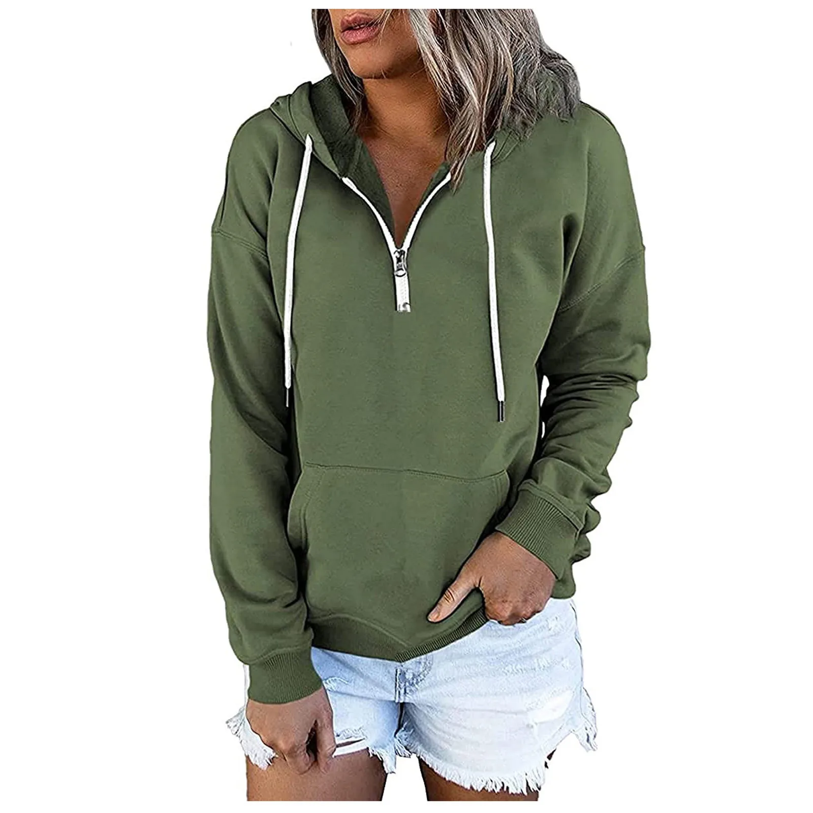 

Pullover For Women's Button Down Hoodies Drawstring Hooded Pocket Casual Long Sleeve V Neck Sweatshirts Tops Sudadera Mujer