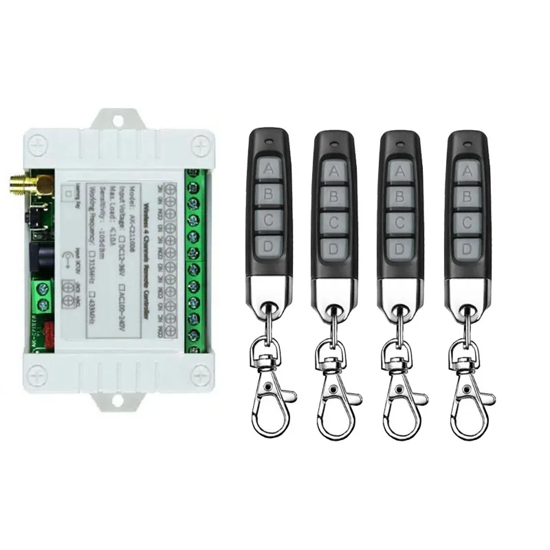 Smart Multiple DC 12V 24V 36V 10A 433MHz 4CH 4 Channel Wireless Relay RF Remote Control Switch Receiver + Thumbs Transmitter