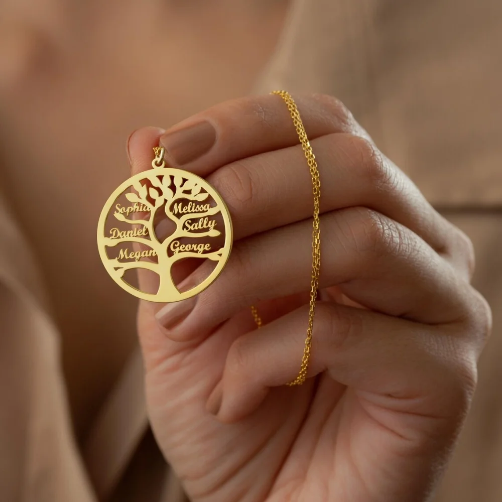 Tangula Custom Tree Of Life 1-6 Names Necklace Personalized Stainless Steel Nameplate Pendant Mom Family Jewelry Christmas Gift