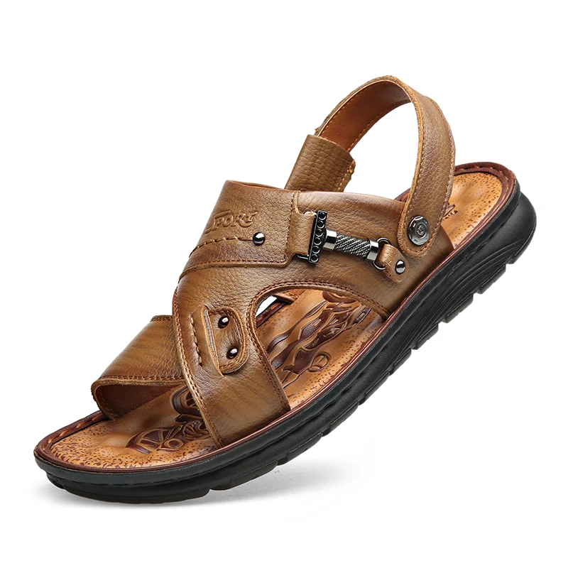 Fashion  Men Sandals Genuine Leather Summer Beach Slippers Outdoor Soft Platform shoes men Dual use slippers Plus size 45 46 47