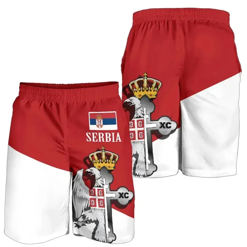 Harajuku New Summer 3D Serbia National Flag Printing Beach Shorts Fashion Cool Swimming Shorts Men Vintage Clothing Swim Trunks