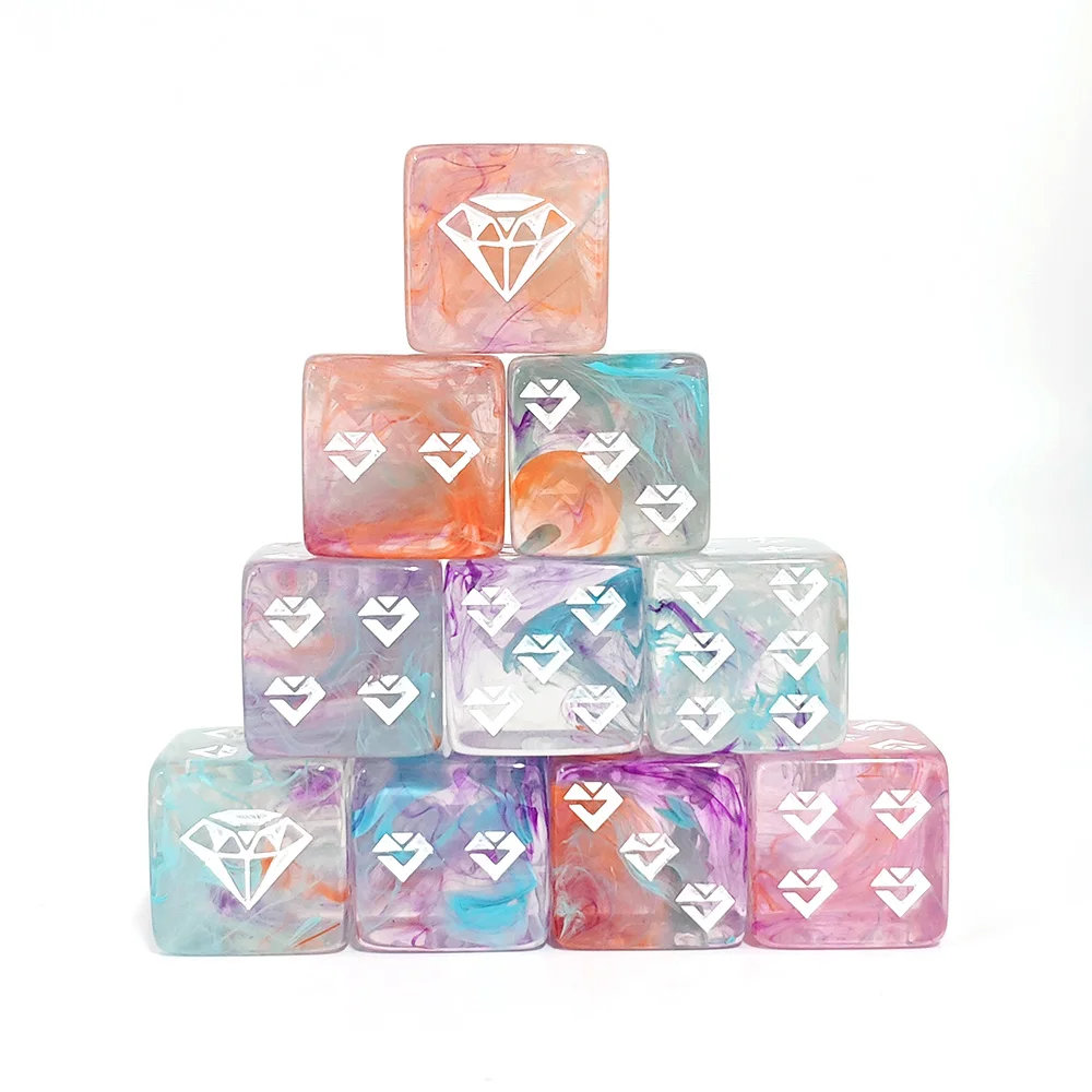 10PCS Colorful Nebula Swirl 16MM D6 Dice with Diamond Symbol for DND RPG TTRPG & Family Party Games DND, RPG, TTRPG view 2