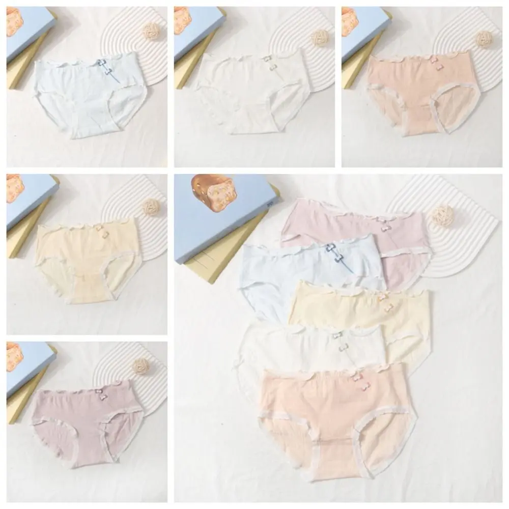 5 قطع سراويل داخلية لطيفة مكشكشة حلوة متوسطة الخصر من القطن المنشعب مع فيونكة ملابس داخلية للنساء والنساء